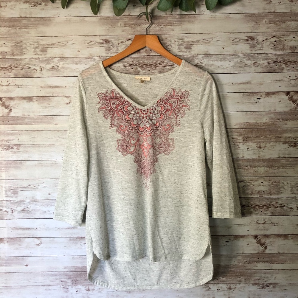 Como Blu quarter sleeve top gray pink size small